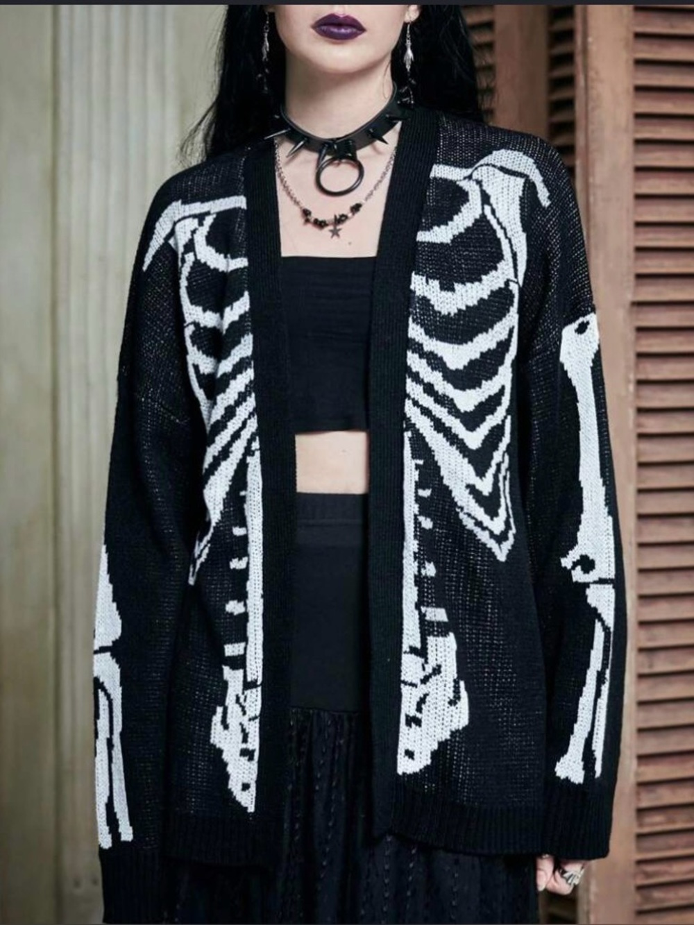 Black & White Skeleton Knit Cardigan Sweater